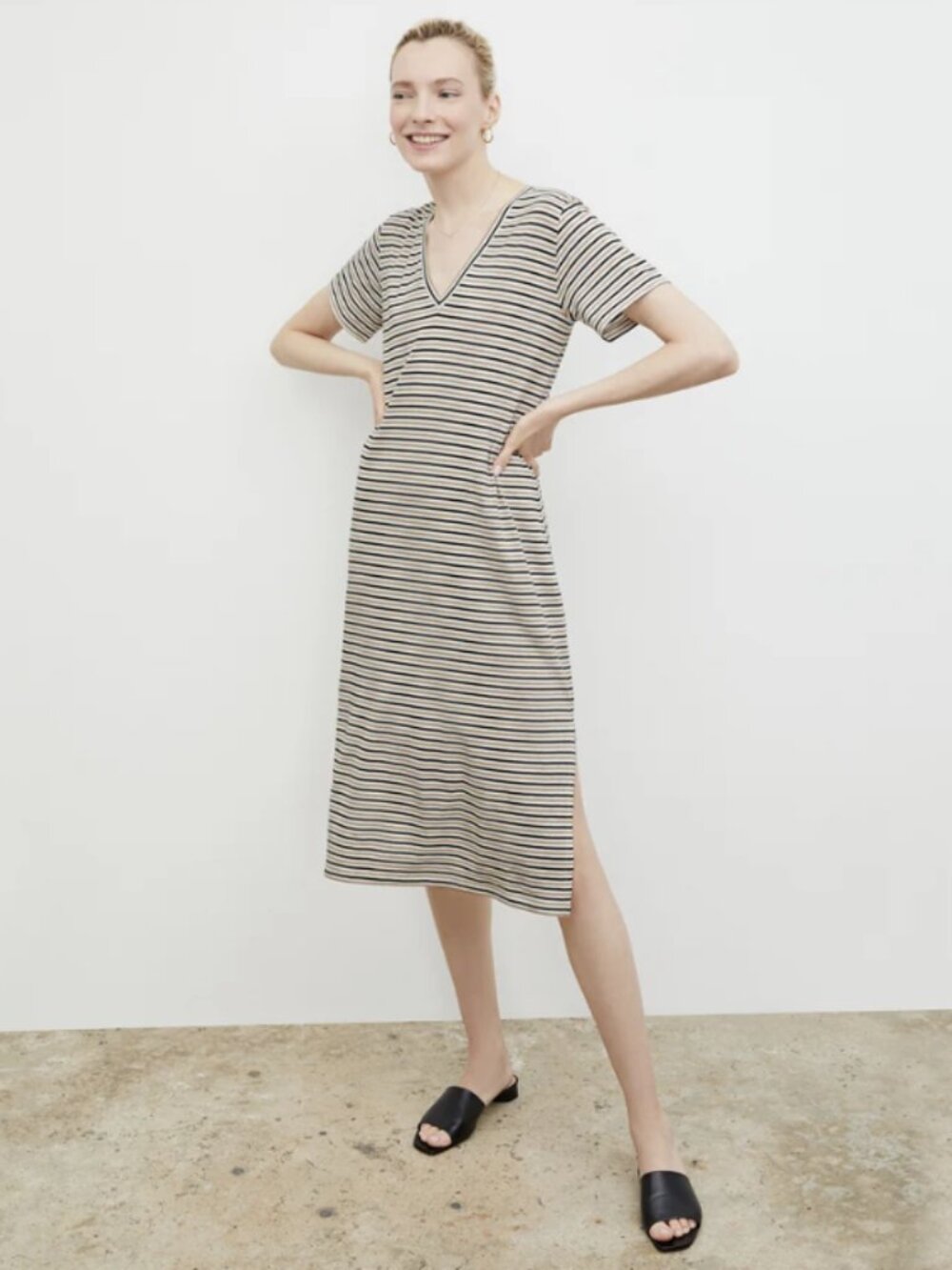 M.M. LaFleur Renee Dress Thin Striped Cotton
